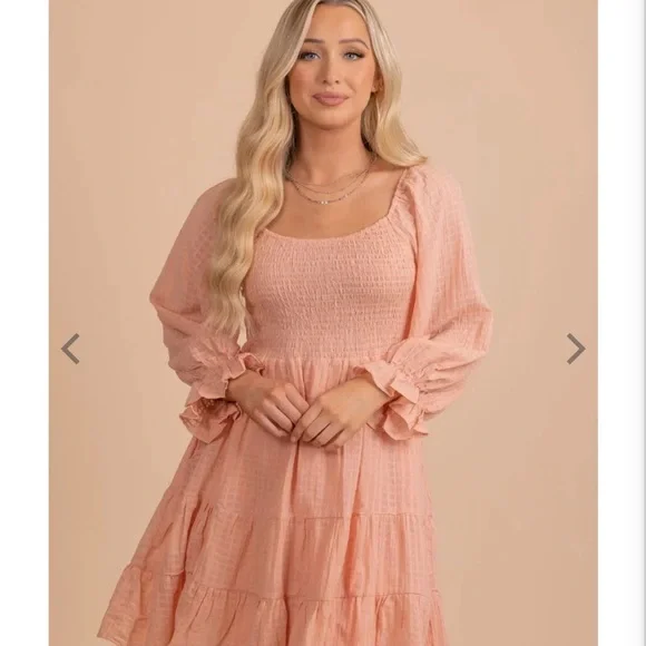 Bella Ella Boutique Peachy Pink Smocked Mini Dress - Picture 2 of 5